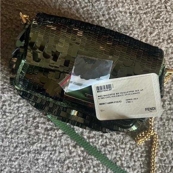 Green Sequin Fendi Mini Baguette - Picture 2 of 3